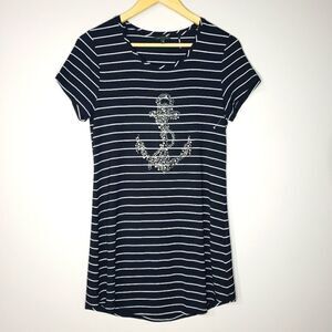 Tricotto NWOT Small XSmall Short Sleeve Black White Striped Tunic Top